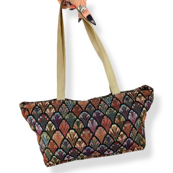 1960's handmade peacock rainbow tapestry carpet bag - Picture 10 of 15